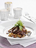 Duck breast with black salsify and mushrooms