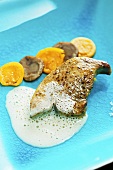 Fried goose liver with physalis, chestnuts and sherry foam