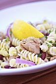 A pasta salad with tuna and beans