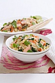 Rice with salmon, spinach, lime and coriander