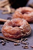 Fried yeast dough rings with cinnamon