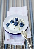 Blueberries in yoghurt with poppy seeds