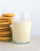 A glass of milk and a pile of shortbread