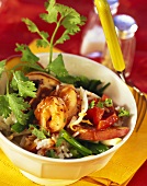 Pan-cooked rice dish with shrimps and apples
