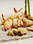Ginger root with shoots