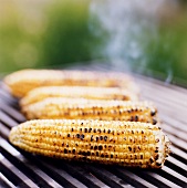 Four corncobs on a barbecue
