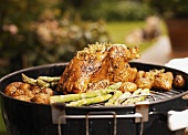 Grilled lemon chicken with asparagus and potatoes