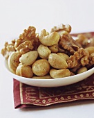 Seasoned nuts on plate