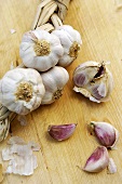 String of garlic and individual garlic cloves