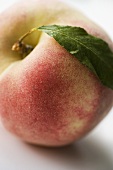 Fresh peach with leaf (close-up)