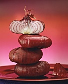 Tower of red onions
