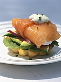Avocado, smoked salmon and sour cream in pastry case