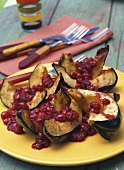 Roasted squash wedges with cranberry sauce