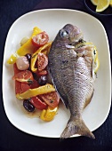 Stuffed red snapper with vegetables
