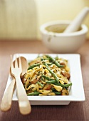 Fettuccini with kipfler potatoes and green beans