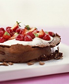 Chocolate cream cake with fresh berries
