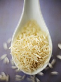 Long-grain rice on spoon