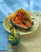 Salmon cutlet with melon salsa