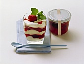 Layered strawberry & quark dessert & strawberry & cherry jam