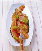 Marinated salmon slices with dill