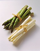 White and green asparagus, a bundle of each