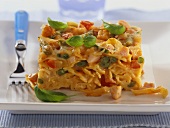Pasta bake with vegetables and diced ham