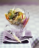Herring salad in glass cup