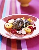 Herb rissoles with radishes and potatoes