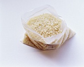 Long-grain rice in plastic bag