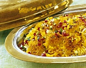 Pilaw with pomegranate seeds and pistachios
