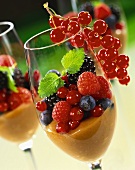 Cream caramel with fresh berries