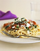Spaghetti with sweet potatoes and sheep’s cheese