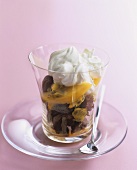 Chocolate dessert with passion fruit and meringue topping