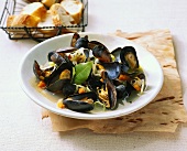 Mussels in white wine stock