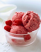 Raspberry ice cream with fresh raspberries