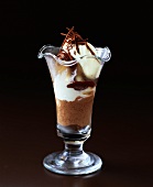 Chocolate ice cream sundae in sundae glass