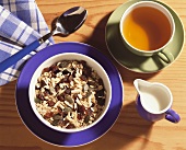 Breakfast of muesli and tea