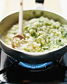 Risotto with corn salad and spinach pesto