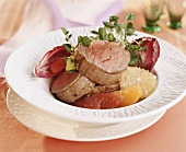 Veal fillet with citrus fruit and cress