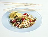 Asian style asparagus with turmeric rice