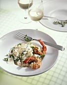 Risotto with green asparagus and fried shrimps