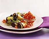 Aubergine rolls with diced tomato