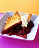 Berry compote with toast triangles and clotted cream