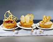Almond tarts with various toppings