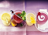 Banana & kiwi drink, tomato juice, orange- & raspberry drinks