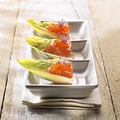 Chicory leaf with salmon and salmon caviare