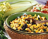 Baked vegetables and fruit, with tomato rice