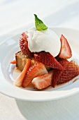 Shortcake with orange custard, strawberries and cream