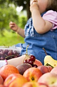 Gemischtes Obst mit Mädchen im Hintergrund