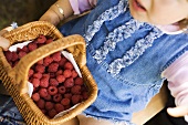 Children holding a basket of raspberries